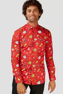 OppoSuits Christmas Doodle Red^Men Christmas Shirts