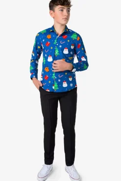 OppoSuits Festivity Blue^Teen Boys Christmas Shirts