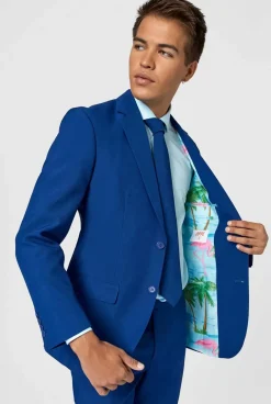 OppoSuits Navy Royale - Flaminguy Lining^Men Solid Colored Suits