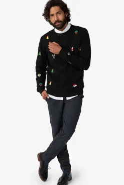 OppoSuits X-Mas Icons - Black^Men Christmas Sweaters